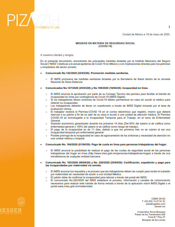 Medidas en materia de Seguridad Social (COVID-19) / 18 de mayo de 2020