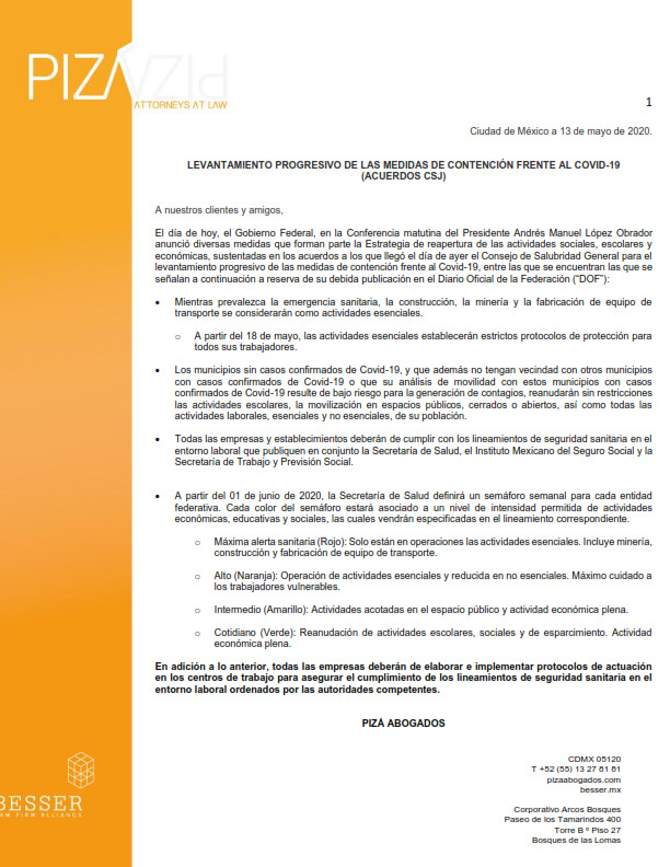 Levantamiento progresivo de las medidas de contención frente al COVID-19 (acuerdos CSJ) / 13 de mayo de 2020