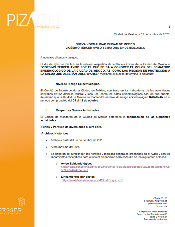 Vigésimo Tercer Aviso Epidemiológico (03 octubre de 2020)