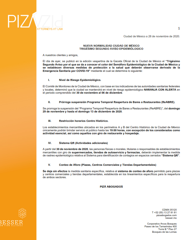 Nueva normalidad Ciudad de México Trigésimo Segundo aviso Epidemiológico 28 de octubre de 2020